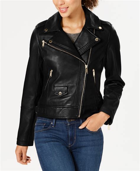 michael kors black asymmetrical zip leather moto jacket|Michael Kors Asymmetric Zip Front Moto Leather Jacket.